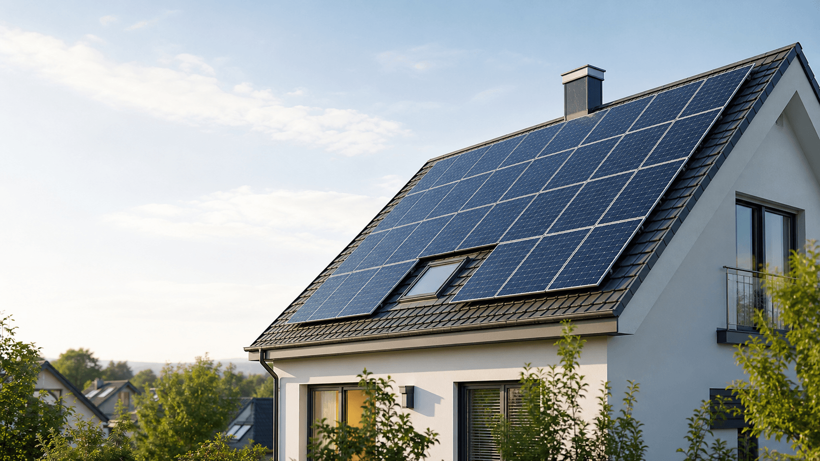 Modernes Hausdach mit Photovoltaikanlage